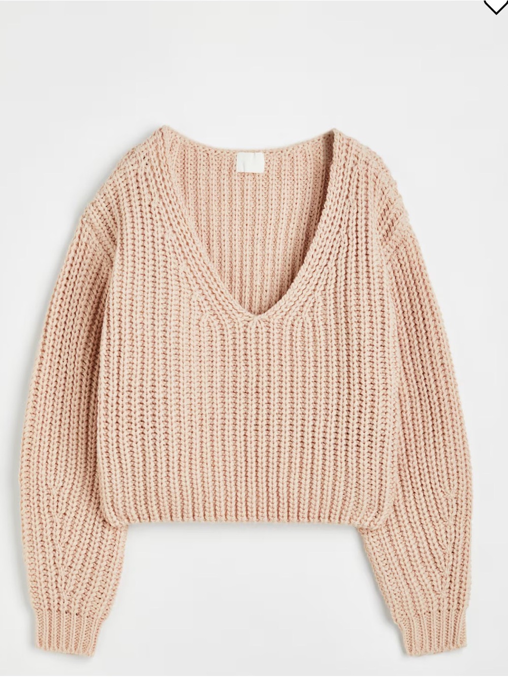 H&M Women's V-Neck Chunky Knit Sweater in Soft Blush Pink